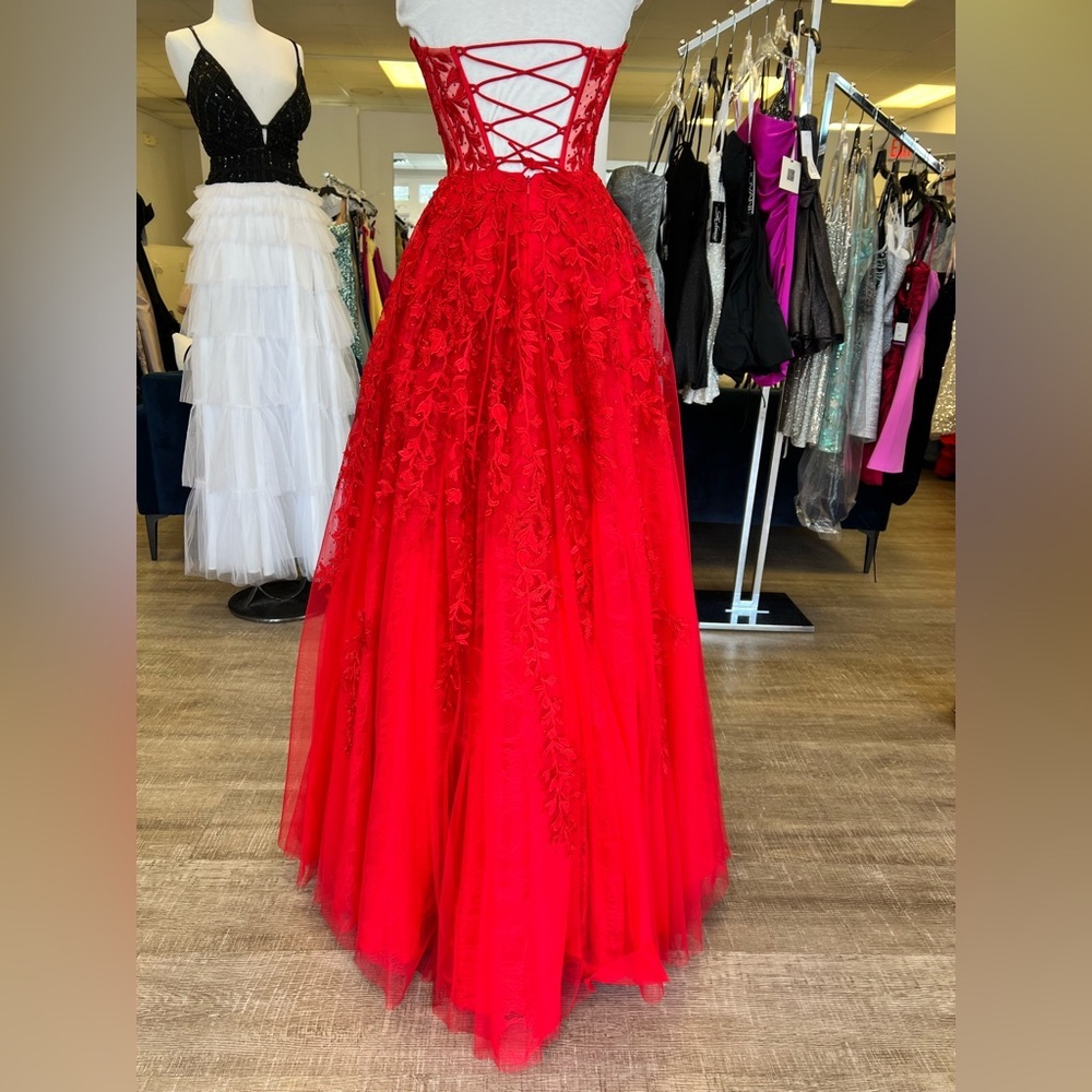 SHERRI HILL RED STRAPLESS CORSET A-LINE PROM DRESS 55760 SIZE 6 NWT PROM - Picture 10 of 12